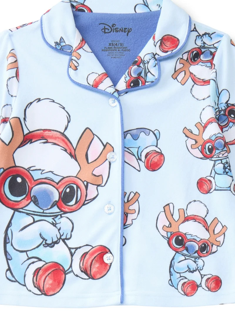 Lilo & Stitch Girls Holiday Button Up Shirt and Pants Pajama Set, 2-Piece, Sizes 4-12 | Walmart (US)
