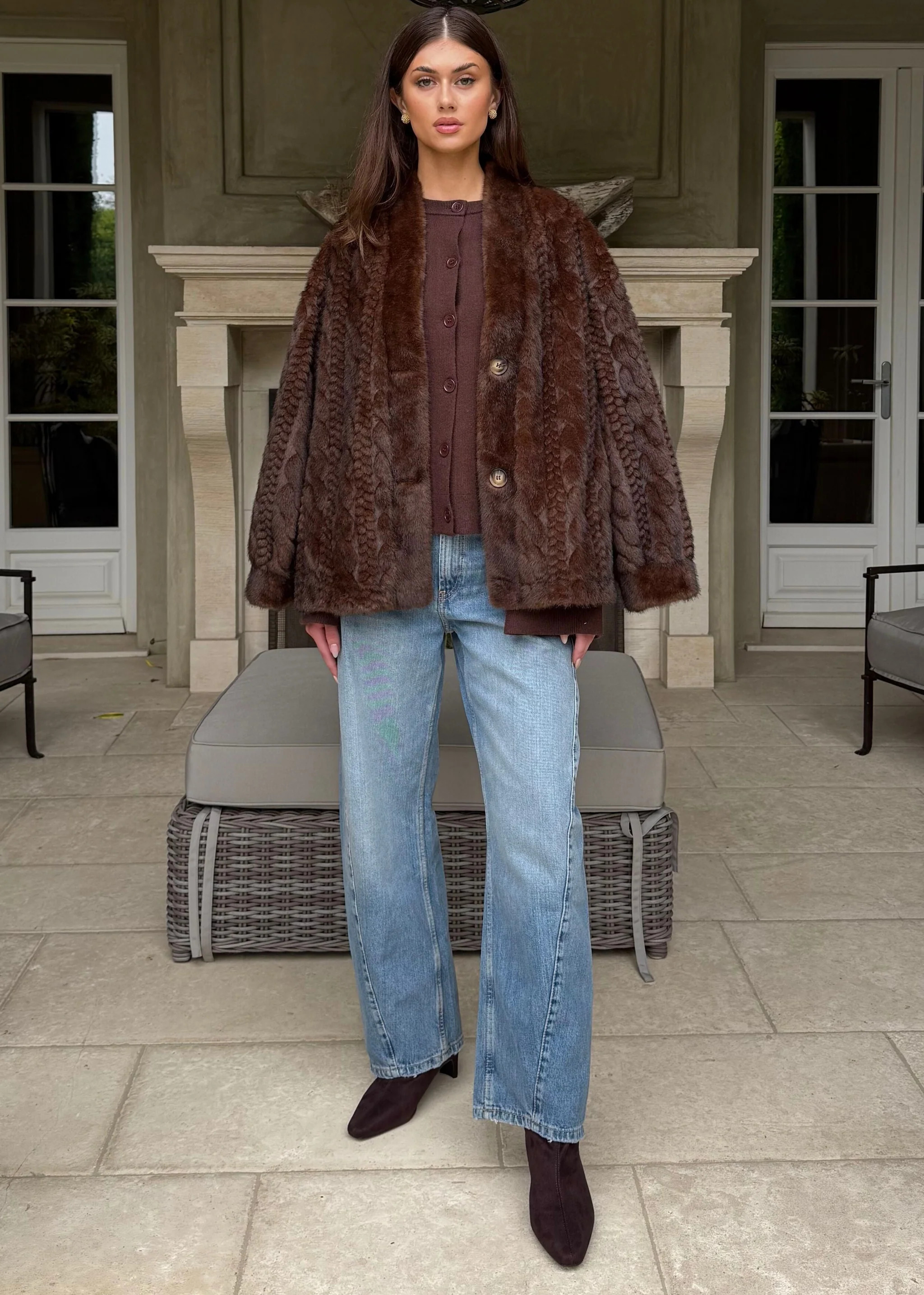 Hollis Braided Texture Long Sleeve Faux Fur Coat | Benaar La