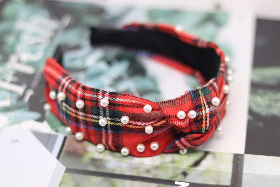 Pearl Tartan Alice Band Red Christmas Knot Headband Women - Etsy | Etsy (US)