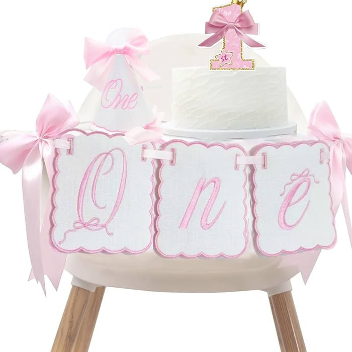 3Pcs First Birthday Decorations Highchair Banner for Girl, Pink Bow 1st Birthday High Chair Garla... | Amazon (US)