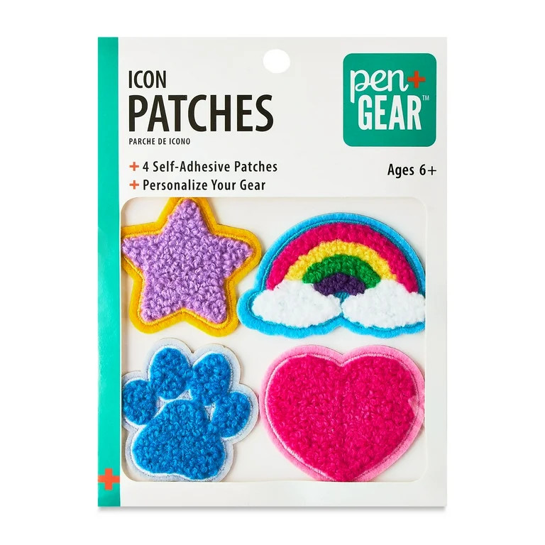 Pen+Gear Multi-Color Star, Rainbow, Paw, and Heart Chenille Patch Stickers, 4 Count | Walmart (US)