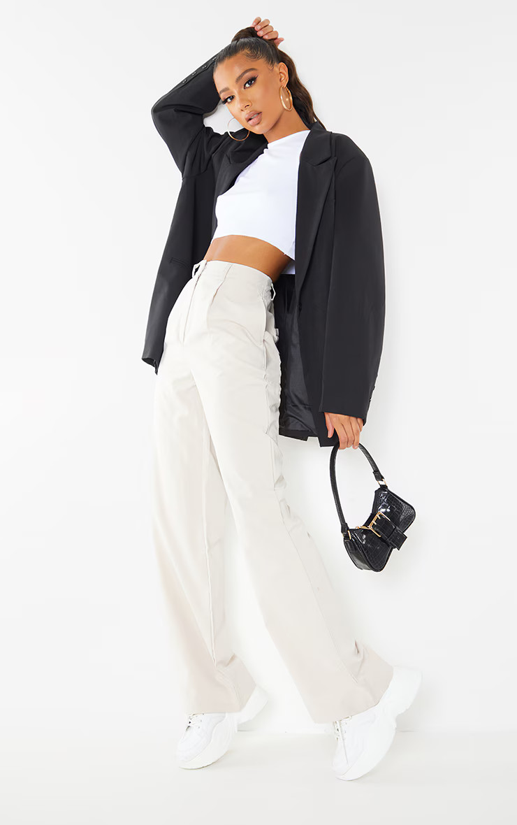 Stone Peach Skin Straight Leg Pants | PrettyLittleThing US