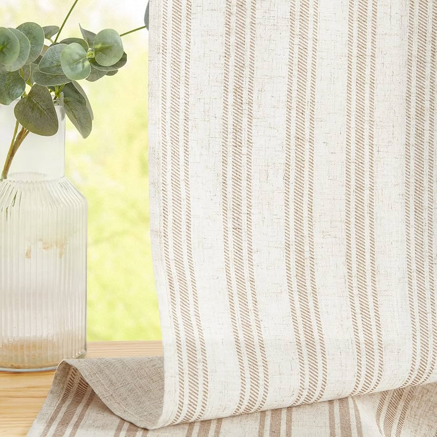 TOPICK Kitchen Curtains Linen Striped Cafe Curtains 24 Inch Drop Small Window Translucent Curtain... | Amazon (UK)
