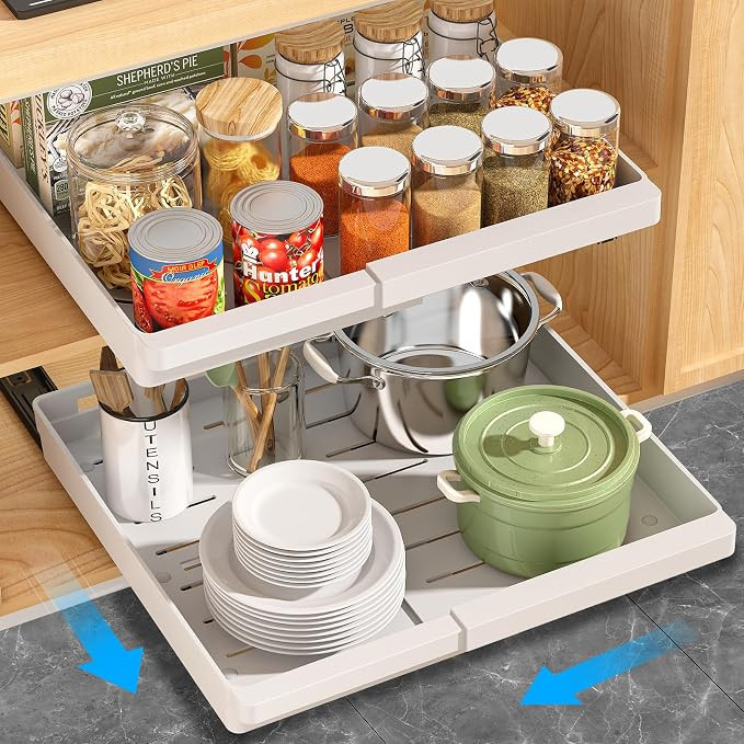 DOMNIU Pull Out Cabinet Organizers Expandable,White,16.9"Depth,2 Pack | Amazon (US)