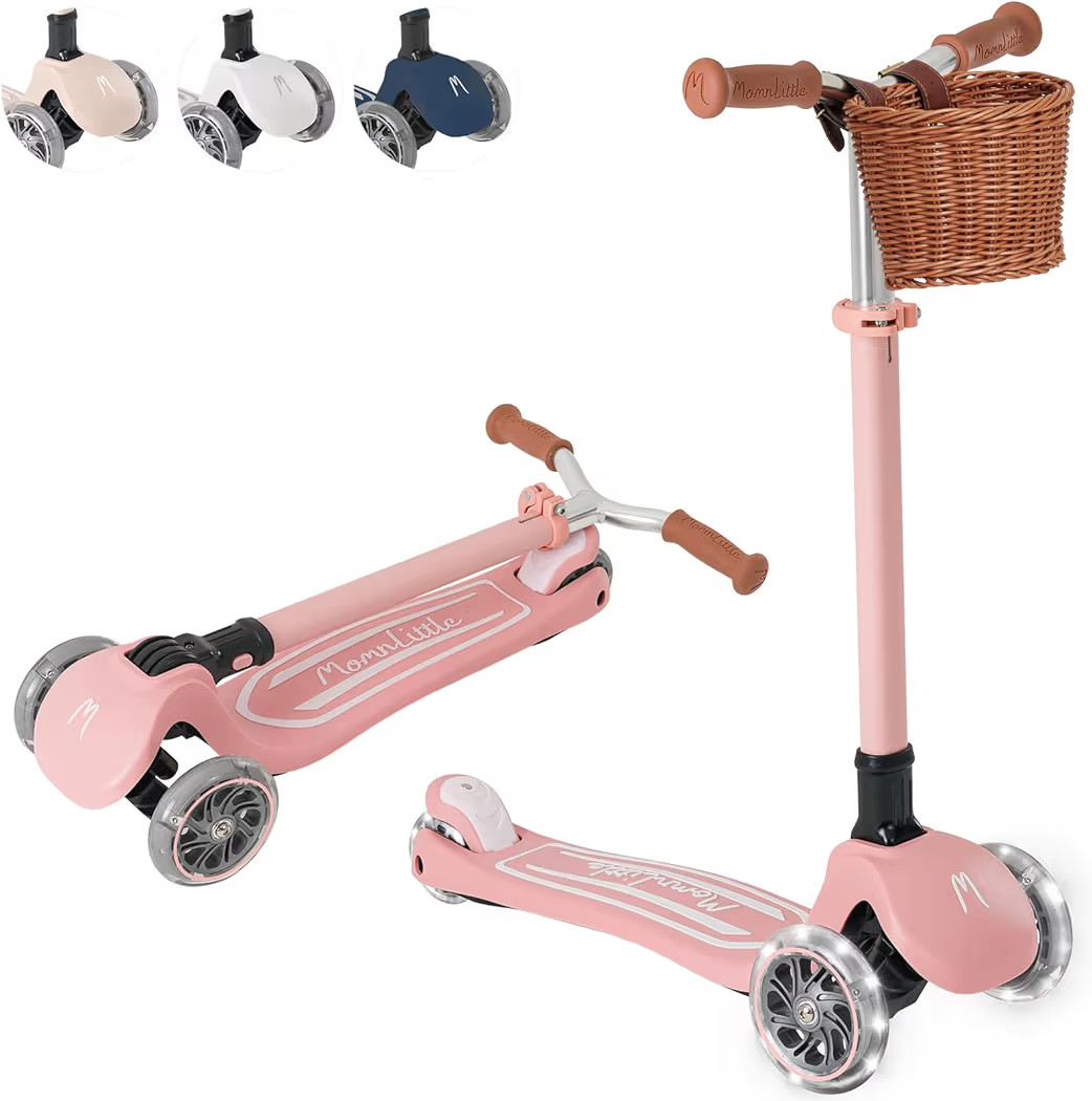 MomnLittle Kick Scooter for Kids Ages 3-10 (Beige/Pink/Navy/White) 3 Wheeled with LED Light-Up Wh... | Amazon (US)
