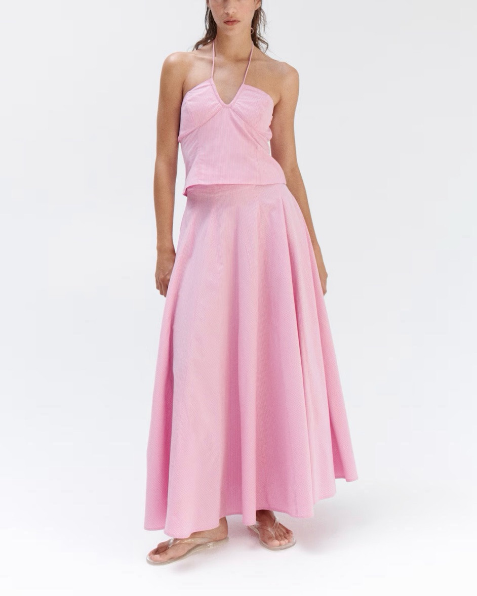 Pink striped midi skirt and halter top matching set

#LTKSeasonal