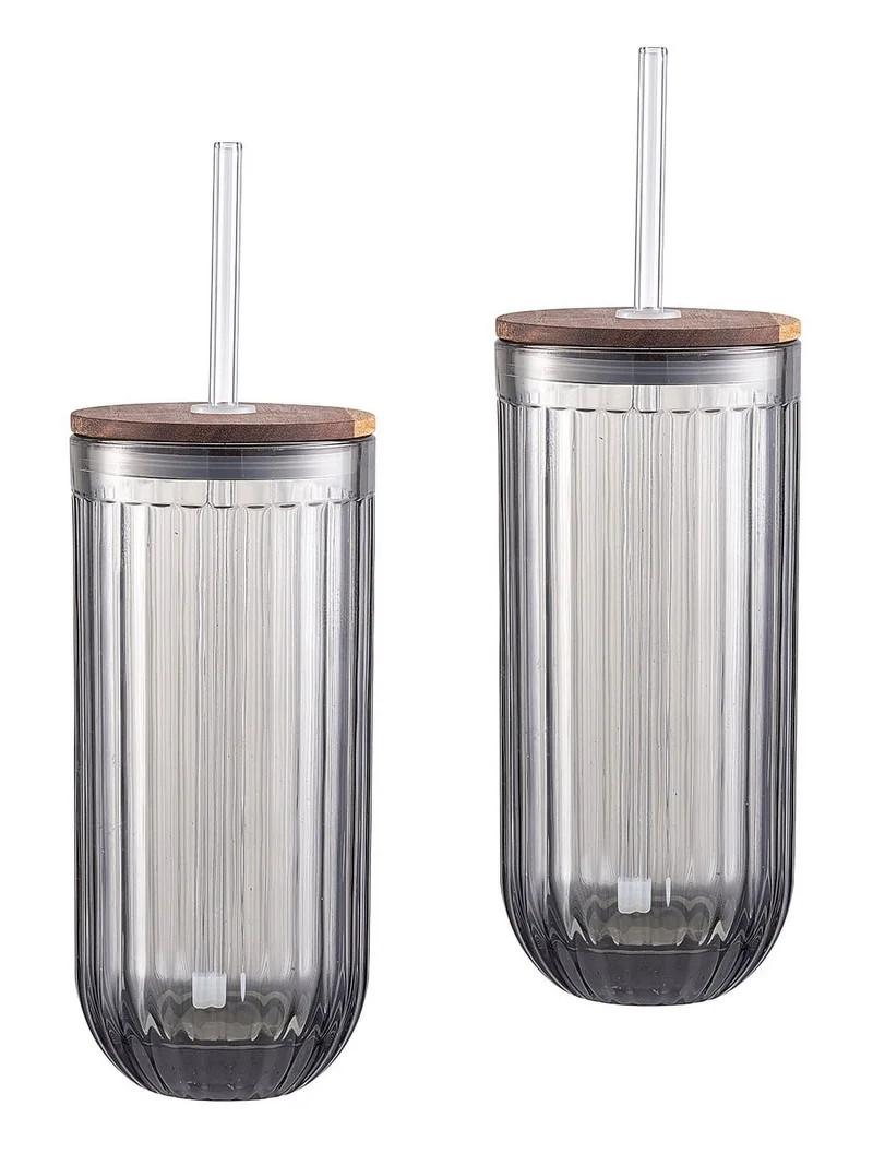 Better Homes & Gardens Smoke Ribbed Glass Sipper Set, 2 Pack | Walmart (US)