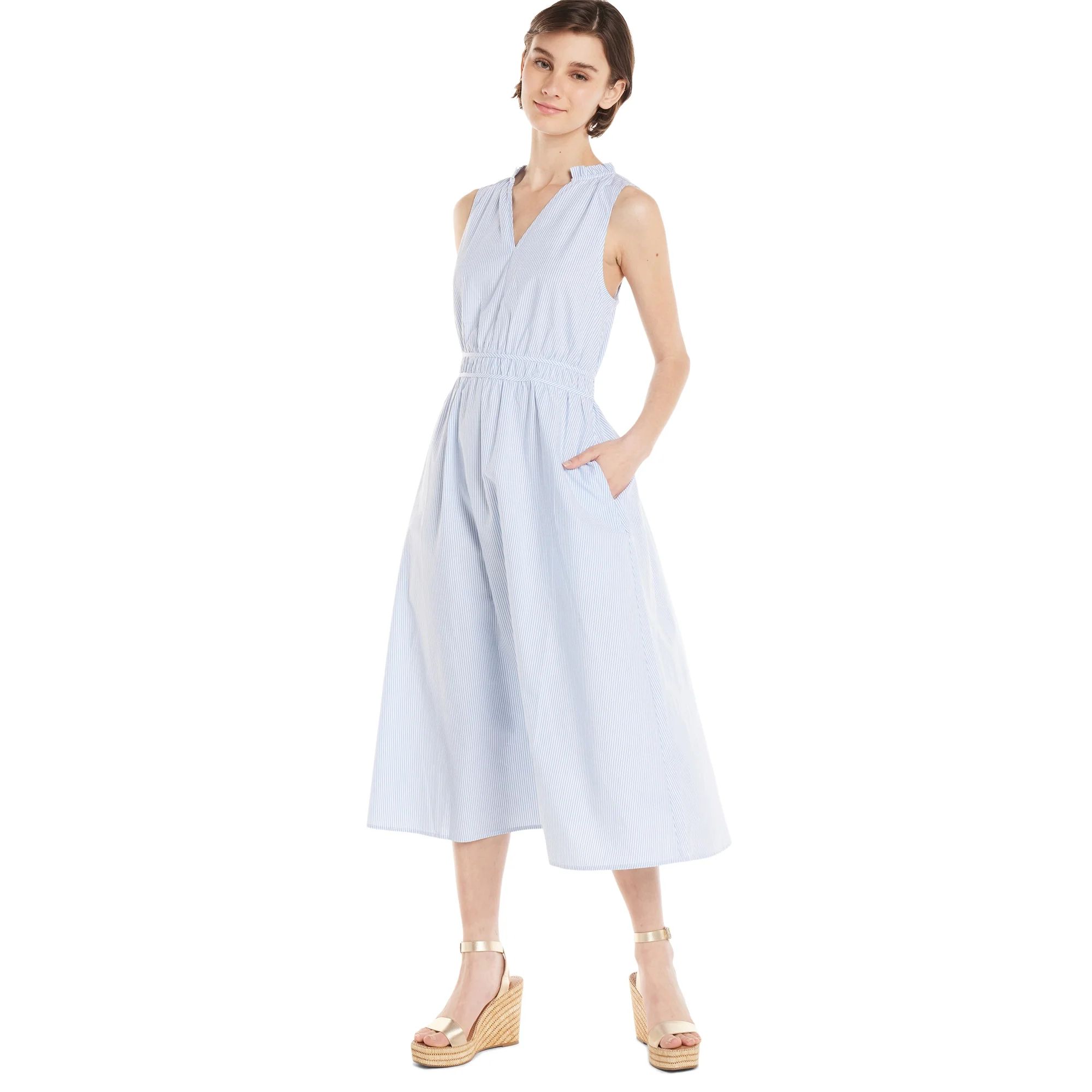 Time and Tru Women's Ruched Bodice Midi Dress, Sizes XS-XXXL | Walmart (US)