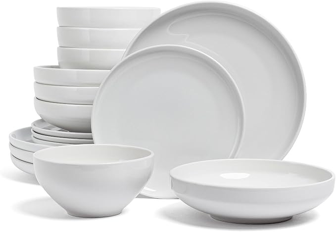 over&back Coupe Dinnerware Set - Porcelain Dishes - Comes with 4 Dinner Plates, 4 Salad Plates, 4... | Amazon (US)
