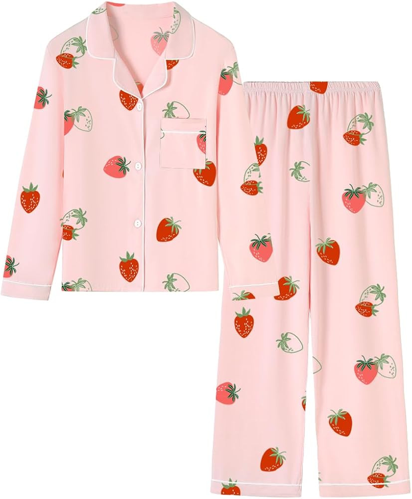 Umeyda Girls & Women Pajamas Set Long Sleeve Button-Down Sleepwear Nightwear Soft Pjs Set Loungew... | Amazon (US)