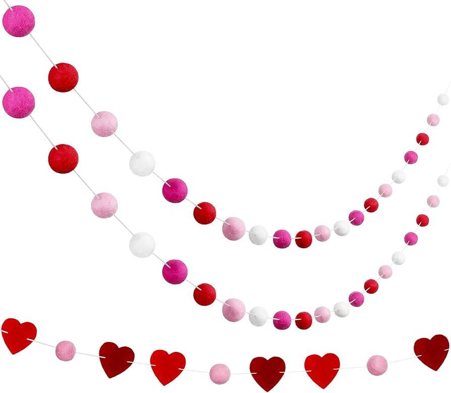 3 Pieces Valentine's Day Wool Felt Ball Garlands Colorful Pom Pom Garlands 6.5 Feet Long Handmade... | Amazon (CA)