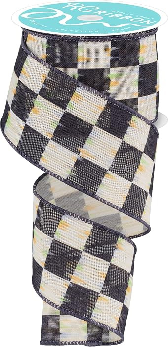 Craig Bachman 2.5" x 10 Yds Antique Checkerboard Wired Edge Ribbon, Black and White Vertical Stri... | Amazon (US)