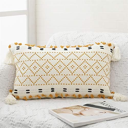 SEEKSEE Boho Throw Pillow Covers, 12 x 20 Inch Natural Cotton Hand-Woven Tufted Tassel Decorative... | Amazon (US)
