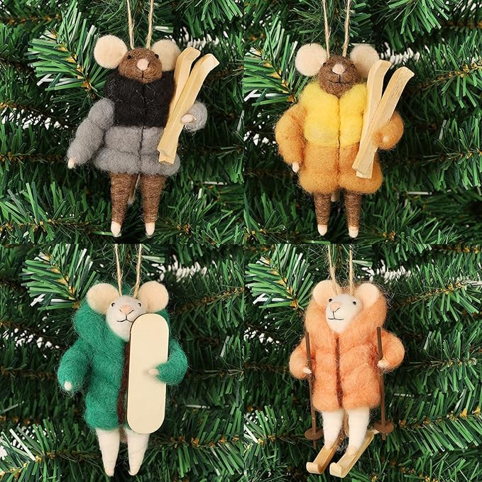 Set of 4 Christmas Felt Skiing Mice Ornaments, 4.7" Mini Winter Hanging Wool Mouse Figurines, Tie... | Amazon (US)