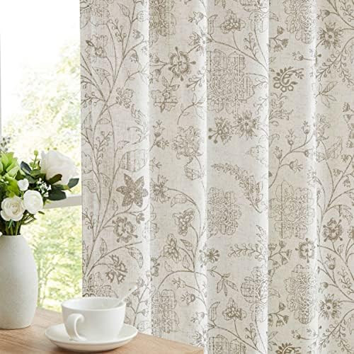 Vision Home Farmhouse Linen Curtains 108 inches Dark Taupe Floral Light Filtering Window Curtains... | Amazon (US)