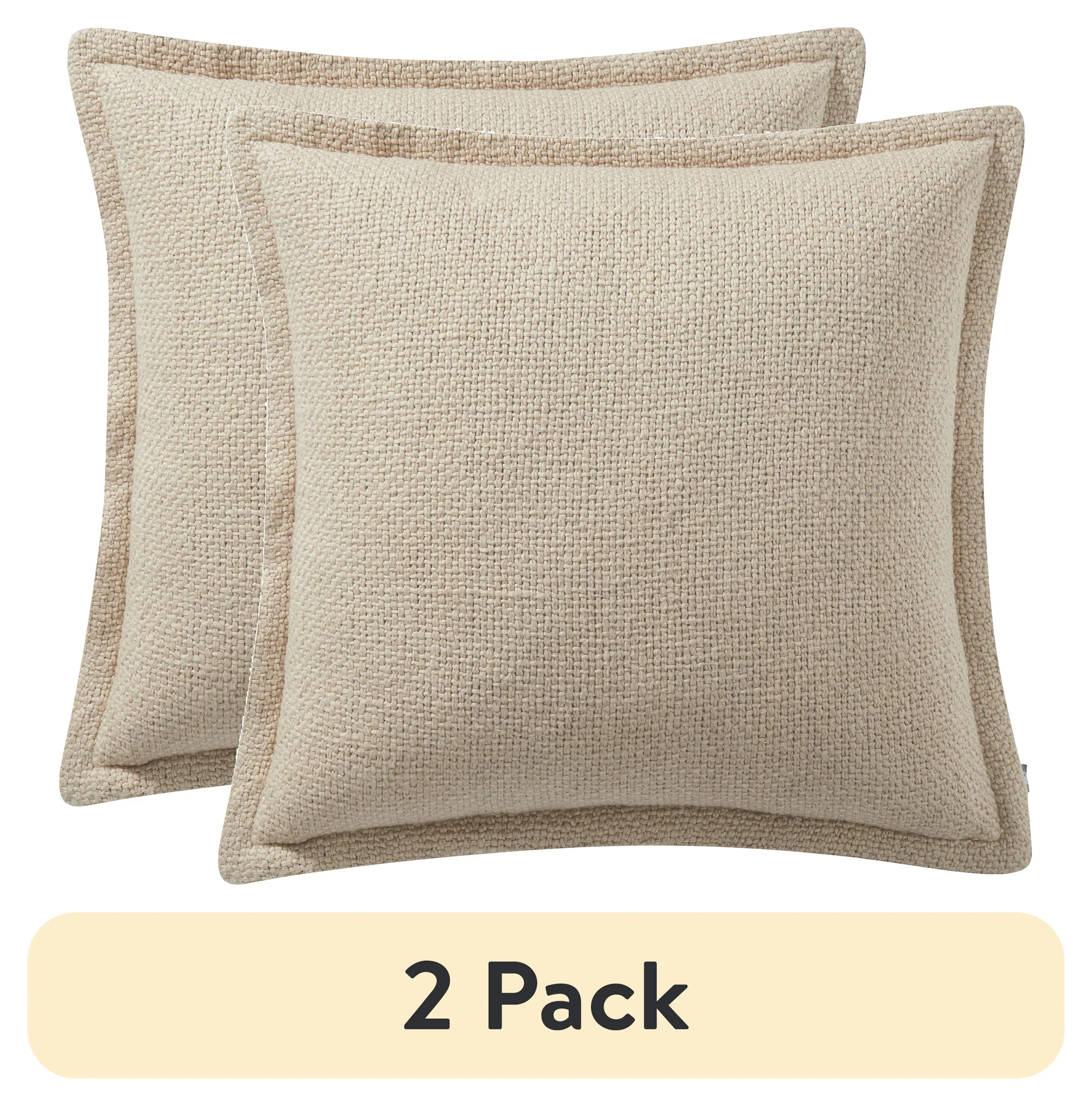 (2 pack) My Texas House 20" x 20" Andie Reversible Solid Taupe Cotton Decorative Pillow - Walmart... | Walmart (US)