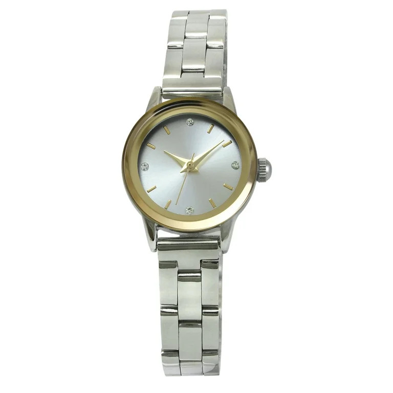 Time & Tru Ladies 22mm Silver Tone With Gold Mettalzied Glass Bezel Stainless Steel Bracelet Watc... | Walmart (US)
