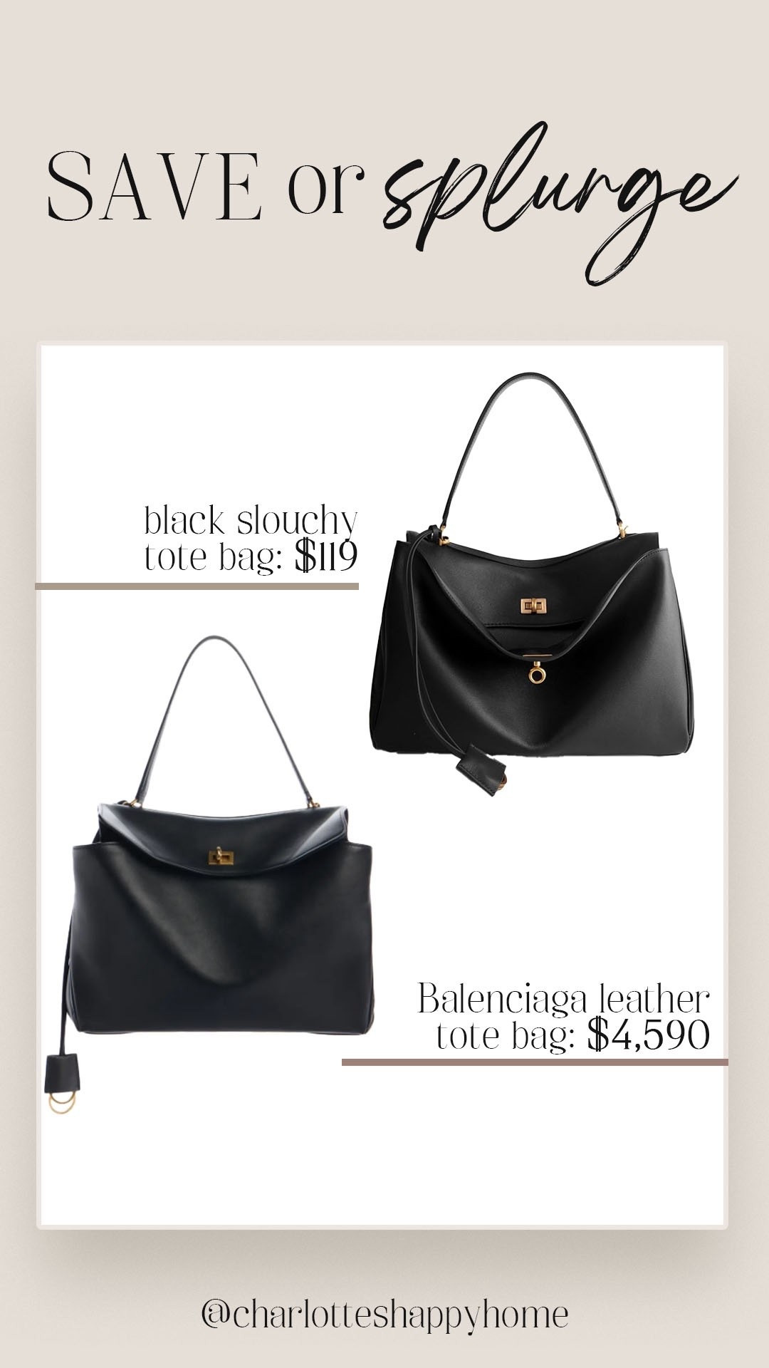 Save or splurge?! I actually like the $119 look for less vs the $4000+ version! 

#saveorsplurge

Amazon finds. Amazon fashion. Amazon trendy black tote. Designer bag style  

#LTKItBag #LTKGiftGuide #LTKStyleTip