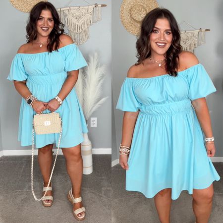 Midsize Amazon resort wear vacation outfit inspo 🌴🌊🌺 Off the shoulder baby blue mini dress 
Dress size: L 
#midsizeoutfits #vacationoutfits #resortwear #ootd #styleinspo #founditonamazon #sandals #dress #offtheshoulder #minidress #strawbag #crossbody #wedges #coastal #affordablefashion

#LTKcurves #LTKstyletip #LTKSeasonal