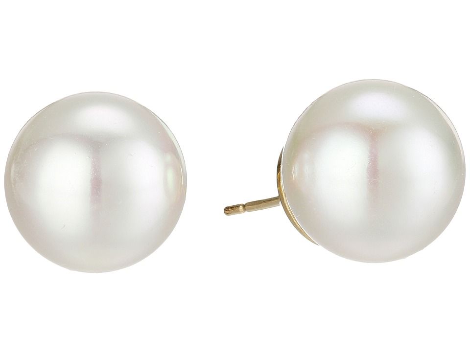 Majorica - 14mm Round Pearl Stud Earrings (White) Earring | Zappos