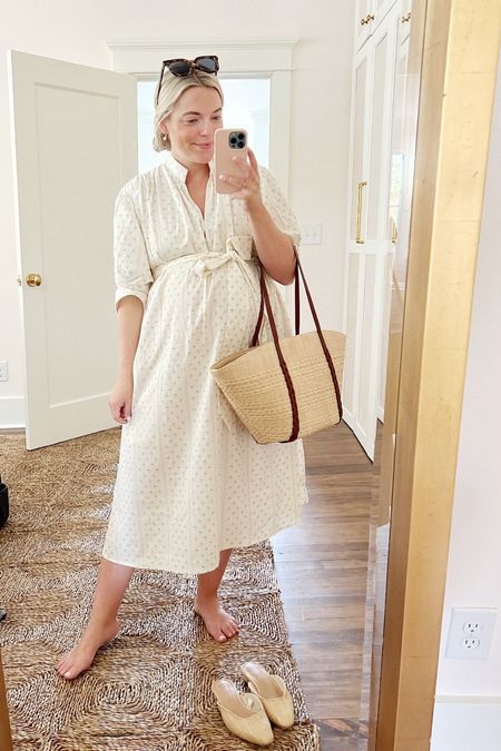 Third trimester appointment for baby boy! Wearing this super comfy non-maternity day dress + woven accessories which make for great transitional pieces! #LTKbump 