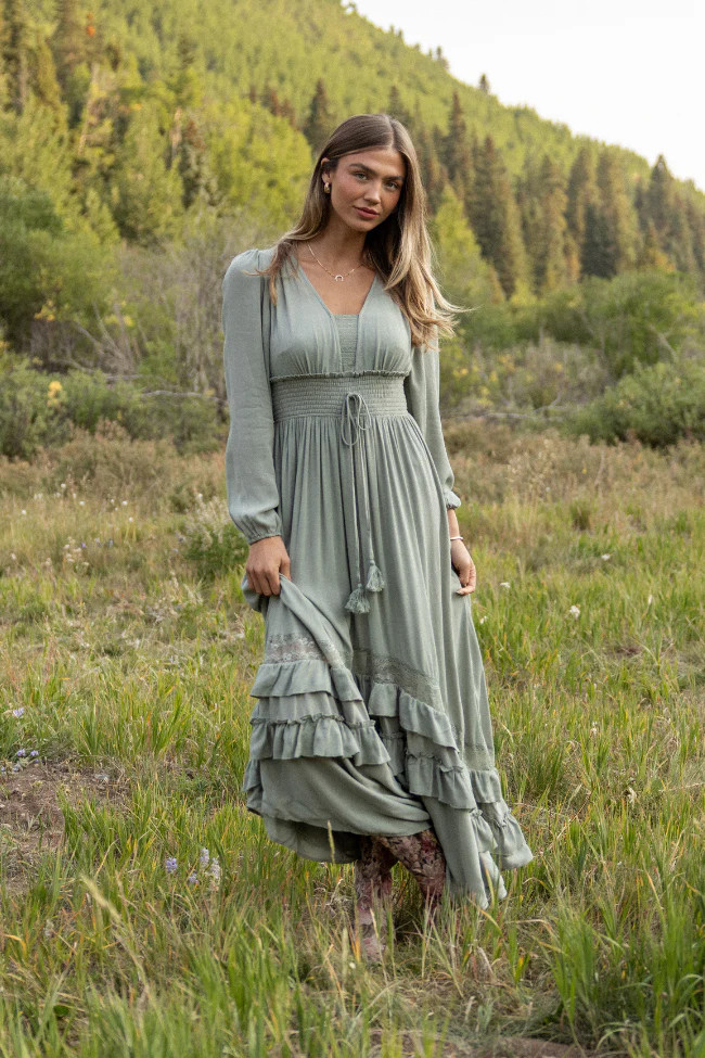 Lucky To Have You Sage Maxi Dress FINAL SALE | Pink Lily