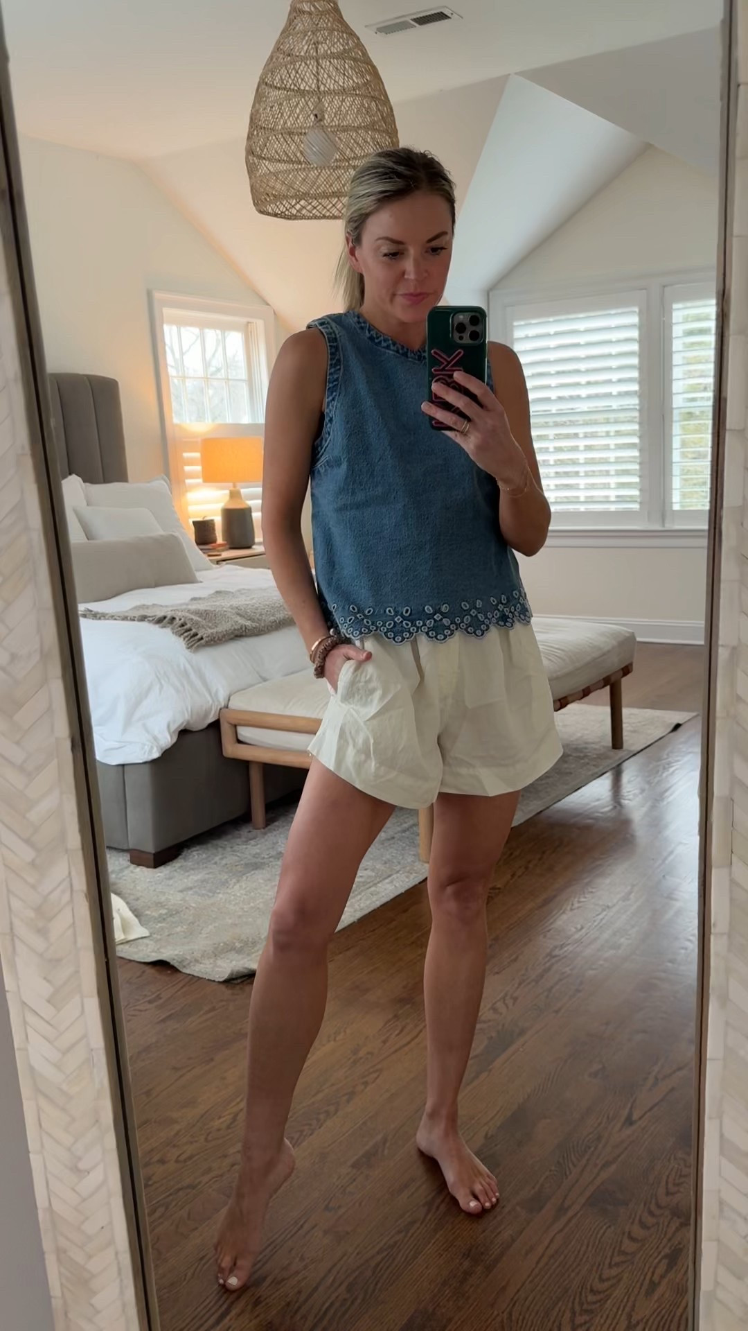 Denim vacation top, wearing a small. 
-small shorts 

resort, resort wear, Abercrombie, spring break 

#LTKFindsUnder100