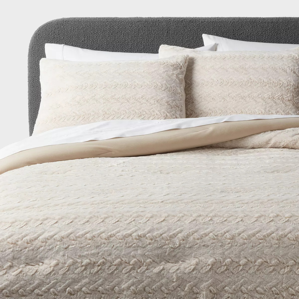 Luxe Textured Faux Fur Comforter and Sham Set Khaki - Threshold™ | Target