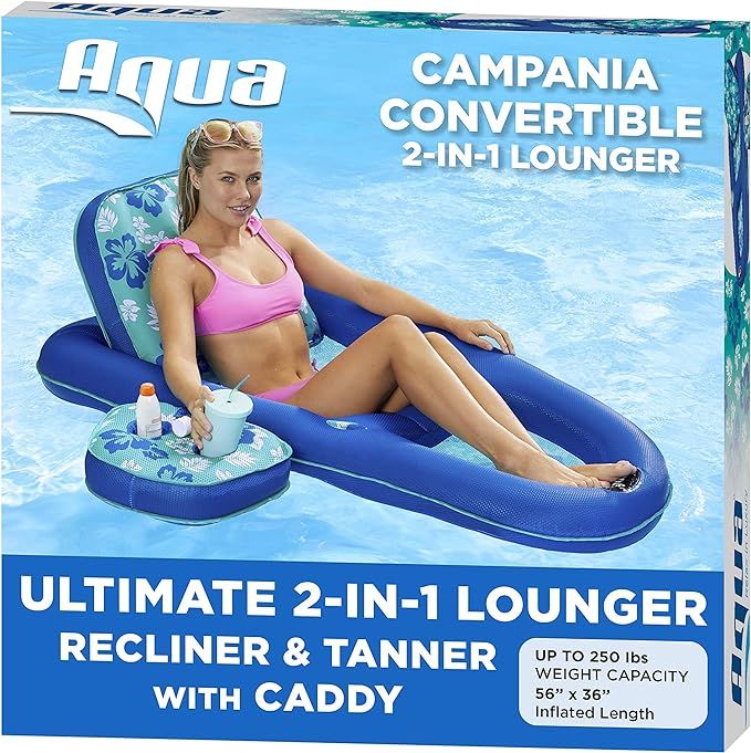 Aqua Campania Ultimate 2 in 1 Recliner & Tanner Pool Lounger with Adjustable Backrest and Caddy, ... | Amazon (US)