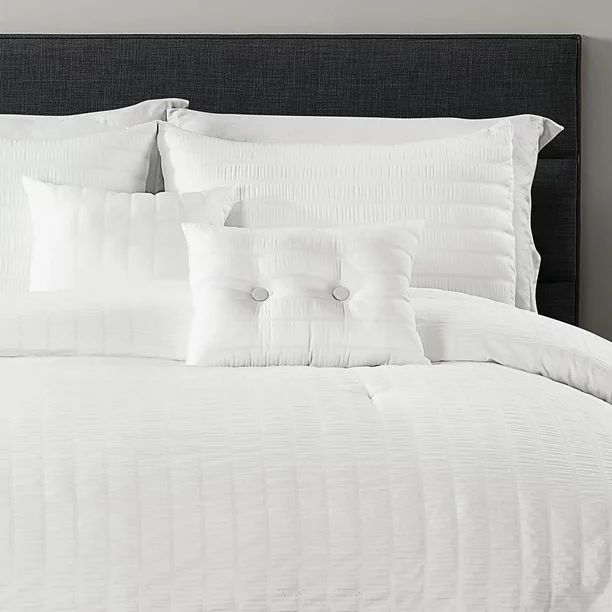 Lush Decor Farmhouse Seersucker Stripe Polyester Reversible Comforter, King, White, 5-Pc Set - Wa... | Walmart (US)