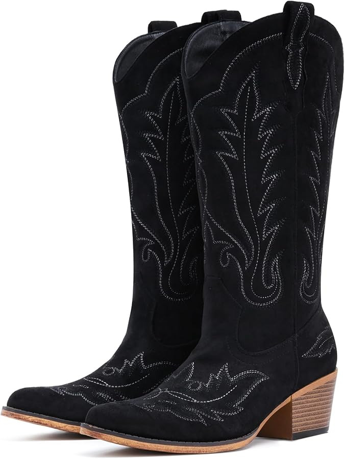 Suede Cowboy Boots for Women Western Mid Calf Cowgirl Boots with Embroidered, Retro Snip Toe Fash... | Amazon (US)