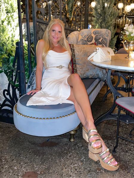 Wearing one of my absolute favorite dresses! The silk is so soft and lovely and it comes in several colors. I love dressing up this dress with a gold belt, gold sandals and chunky gold jewelry. Size down in this dress at least one size. I'm wearing an XS. 

#LTKSeasonal #LTKFind #LTKstyletip