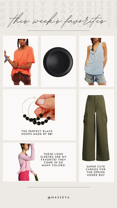 Rounding up this weeks favorites!! The hoops are SO cute and perfect for the summer!!

Weekly favorites, spring style, hoops, free people tops, cargo pants, dinner plates 

#LTKfindsunder100 #LTKSeasonal #LTKstyletip
