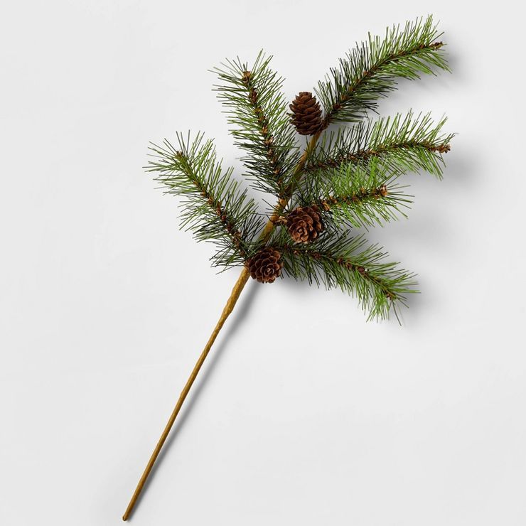 17&#34; Two Tone Green Hard Needle Pinecones Stem Artificial Christmas Pick - Wondershop&#8482; | Target
