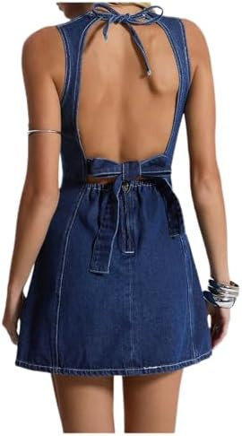 Floerns Women's Y2k Mini Denim Dress Bow Tie Open Back Sleeveless Going Out Tank Dresses | Amazon (US)