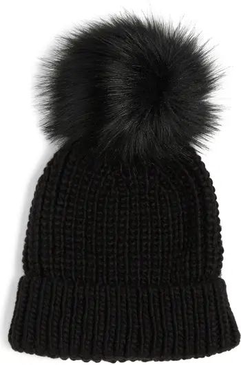 Knit Beanie with Faux Fur Pompom | Nordstrom Rack