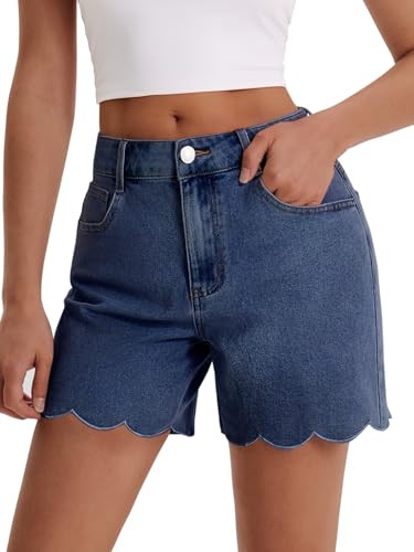 Aoysky Womens High Waisted Denim Shorts Summer Straight Leg Wave Hem Short Jeans Casual Trendy Jo... | Amazon (US)