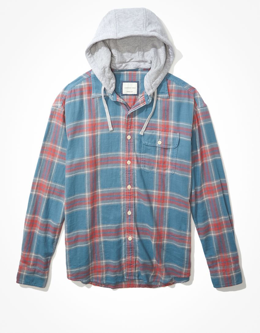 AE Super Soft Hooded Flannel | American Eagle Outfitters (US & CA)