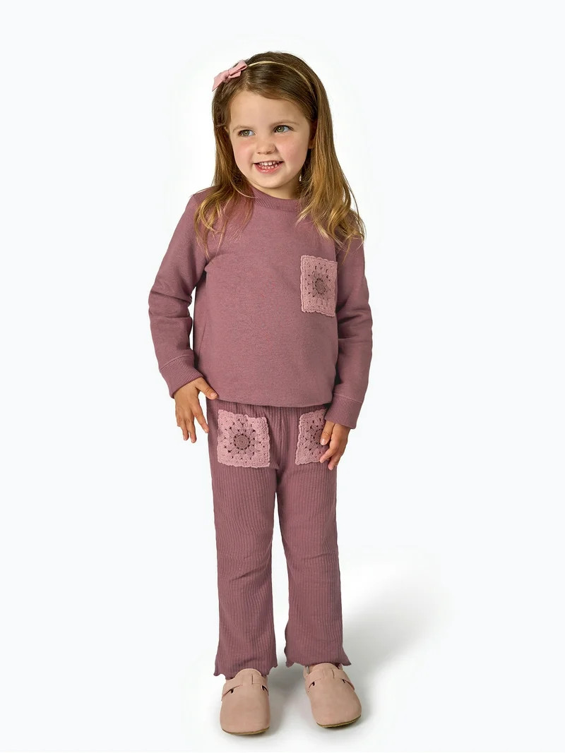 Modern Moments by Gerber Toddler Girl Sweatshirt with Flare Leg Pan Outfit Set, Sizes 12M-5T | Walmart (US)