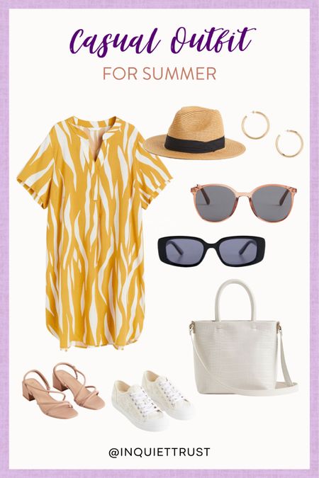 This stylish summer outfit includes a yellow tunic dress, white handbag, cute sunglasses and more!

#casualstyle #outfitinspo #summerfashion #summerstyle #curvyoutfit

#LTKunder50 #LTKstyletip #LTKFind