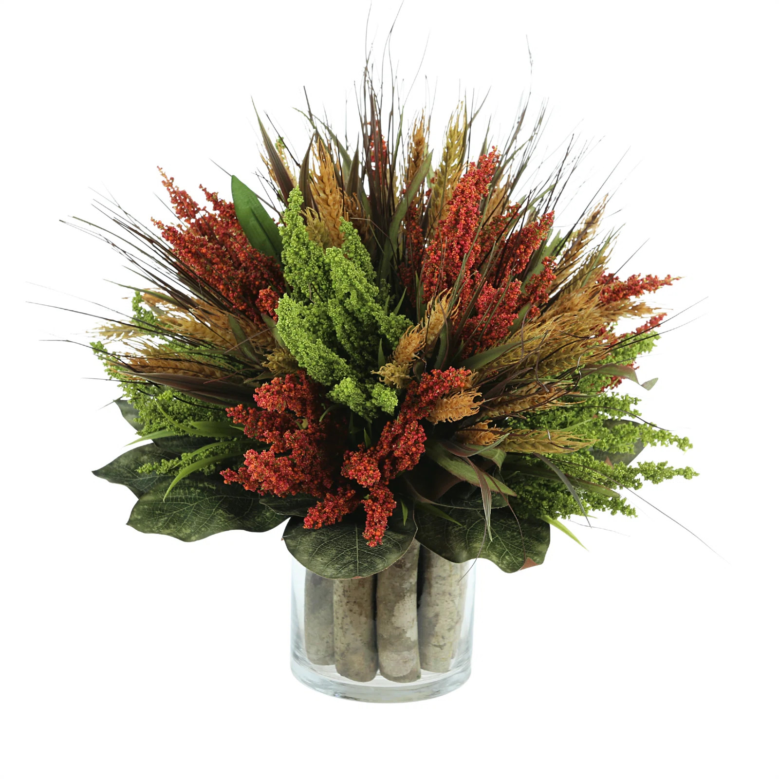 Primrue Heather and Wheat Fall Arrangement in Glass Vase with Birch & Reviews | Wayfair | Wayfair North America