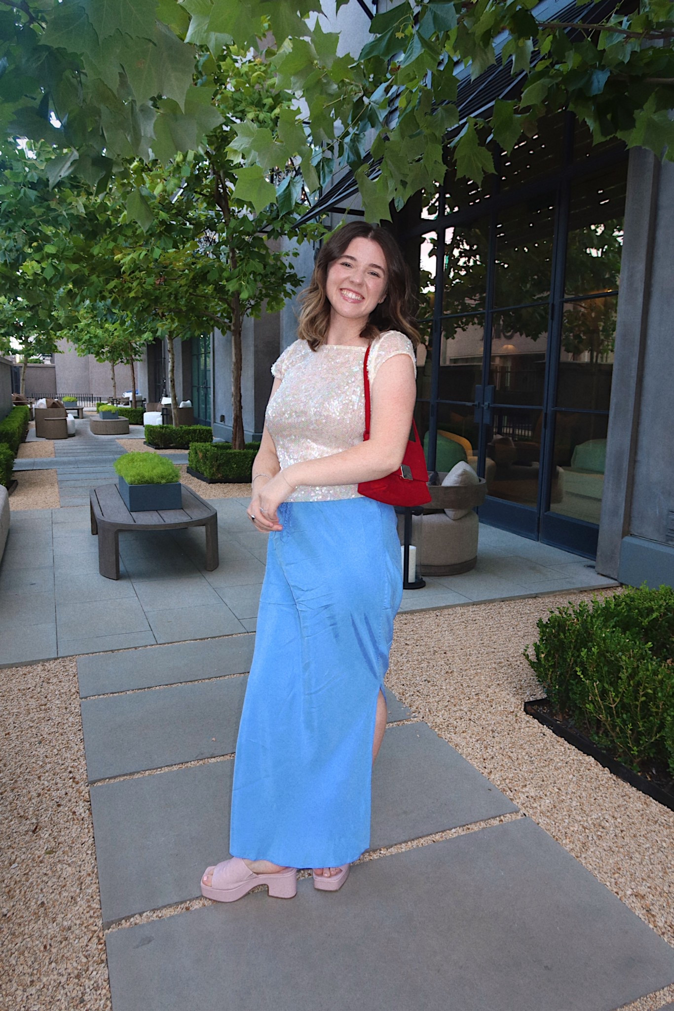 Date night outfit 
Sequin top is Free People
Blue Maxi skirt is Madewell
Red purse is Madewell
Mauve platform heels are Anthropologie 

#LTKShoeCrush #LTKSeasonal #LTKStyleTip