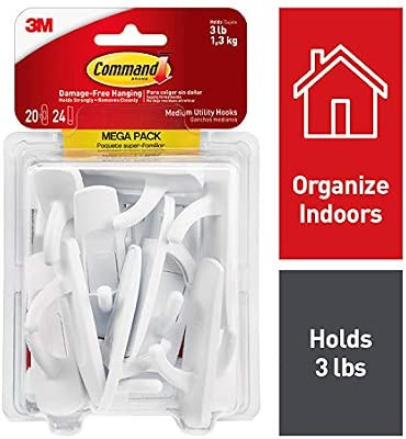 Command Hooks, Indoor Use, Organize Damage-Free, White, 20 Hooks, 24 Strips (17001-MPES) | Amazon (US)
