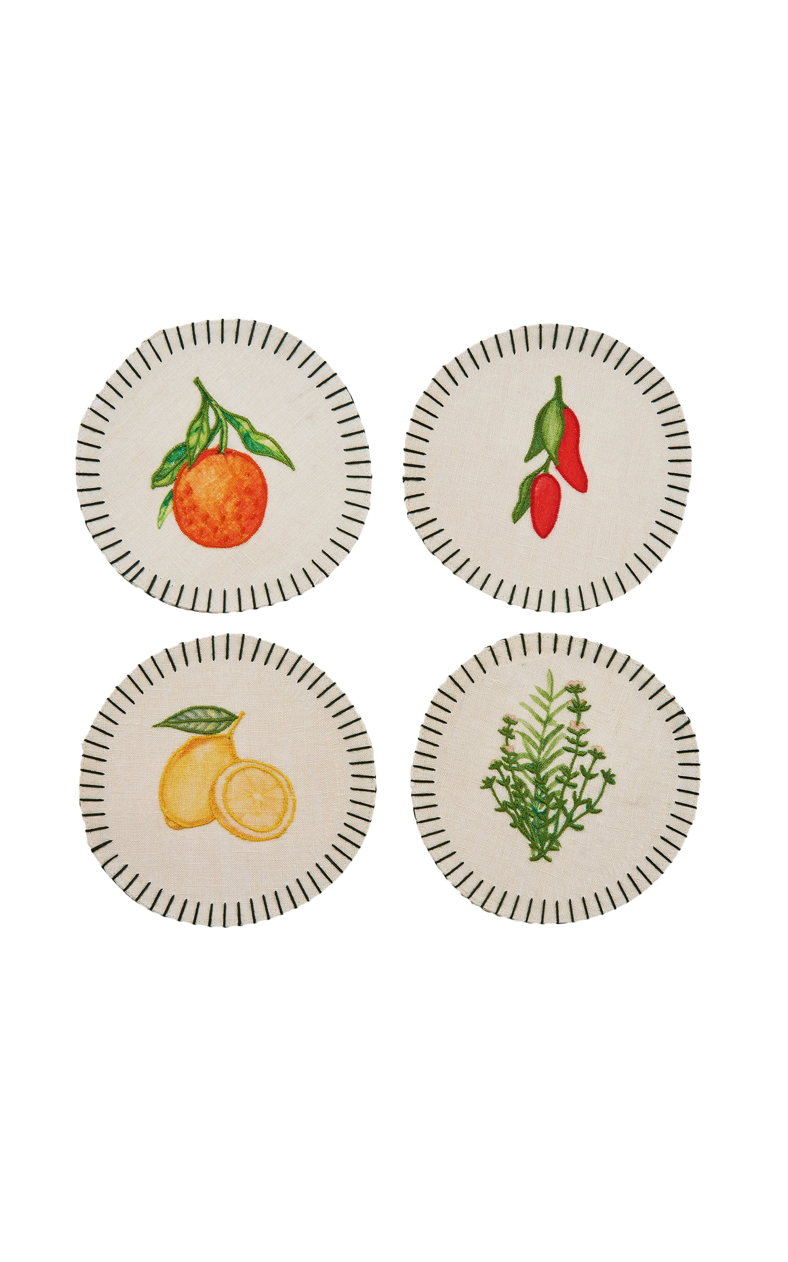 Still Life Set-Of-Four Embroidered Linen Coasters | Moda Operandi (Global)