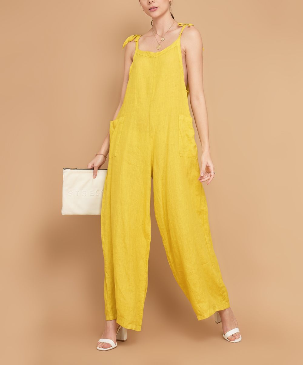 Yellow Nevada Linen Overalls - Women | zulily