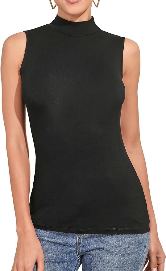 Women's Sleeveless Long Sleeves Mock Turtleneck Top Basic Stretch Fitting Pullover Lightweight Sl... | Amazon (US)