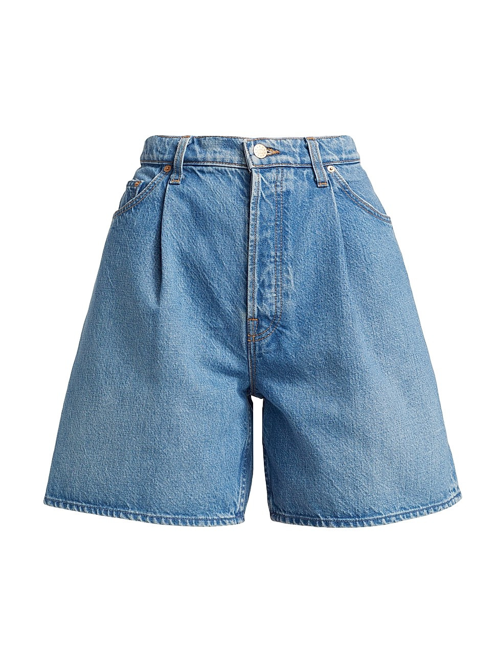 Mother x SNACKS! The Pleated Fun Dip Denim Shorts | Saks Fifth Avenue