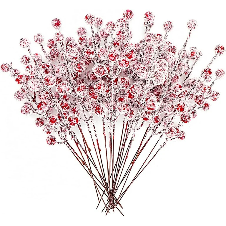 24Pcs Artificial Berry Picks Snow Sprays Christmas Frosted Holly Berry Stems Twigs Winter Branche... | Walmart (US)