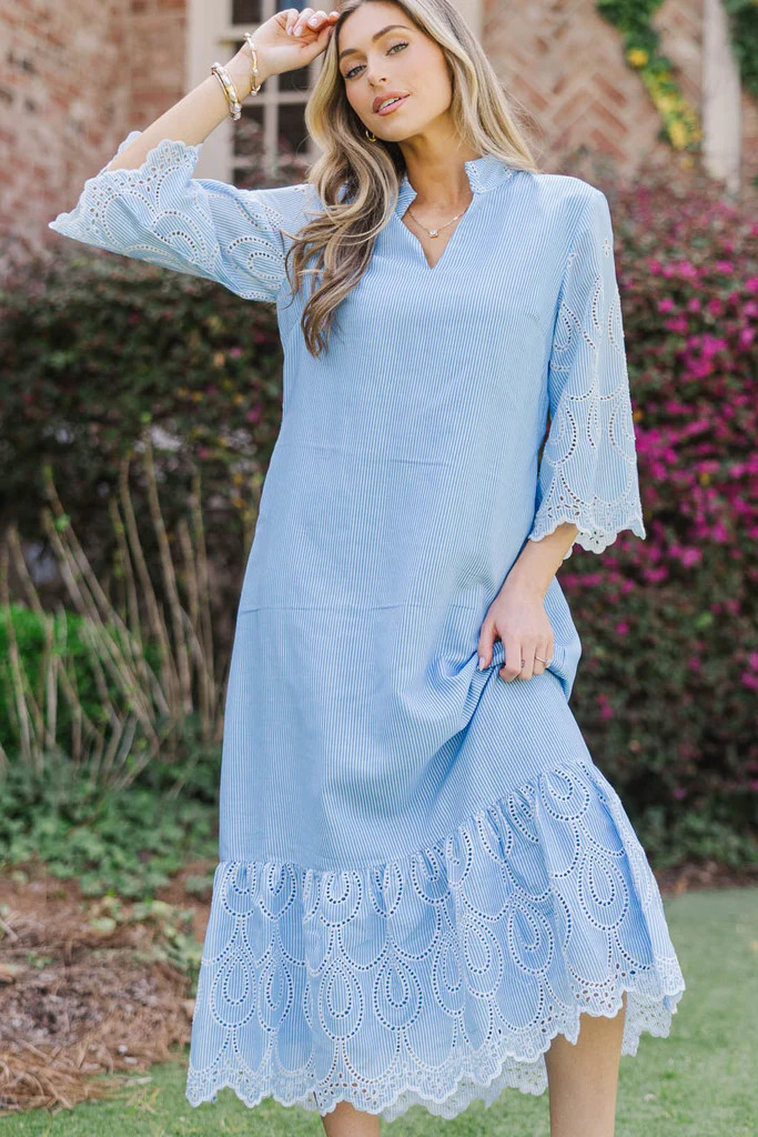 My Kind Of Day Blue Eyelet Midi Dress | The Mint Julep Boutique