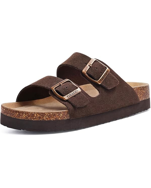 Platform Suede Sandals for Women Soft Cork Footbed Summer Slides with Adjustable Buckle | Amazon (US)